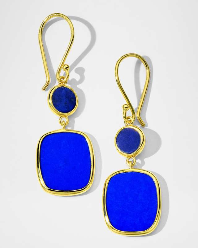 18K Polished Rock Candy Small Dot and Rounded Square Drop Earrings